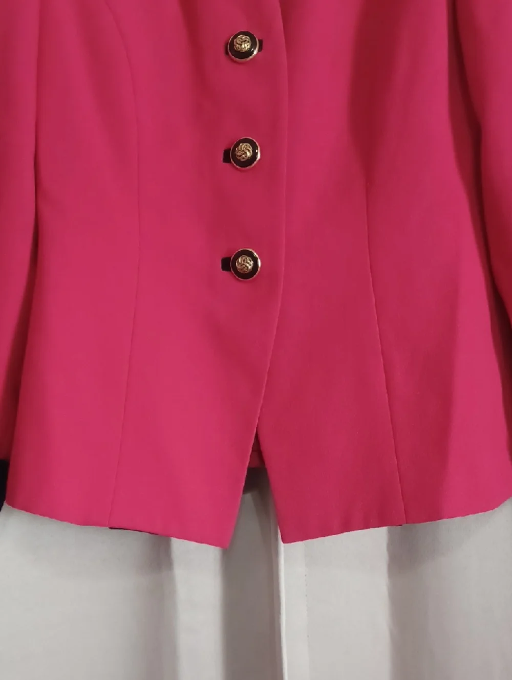 Petite Sophisticate Hot Pink Power Dressing Blazer Contrast Black Cuffs 80s Glam